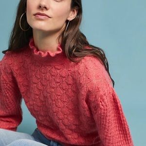 Anthro knitted & knotted coral puff wool sweater